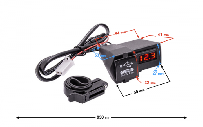 Priza si afisaj incarcare, iesire USB, montaj ghidon, culoare negru [3]