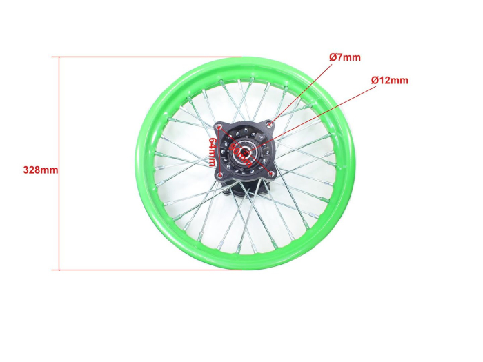 Roata completa spate cross 125cc, dimensiuni 1.85x12", culoare verde [3]