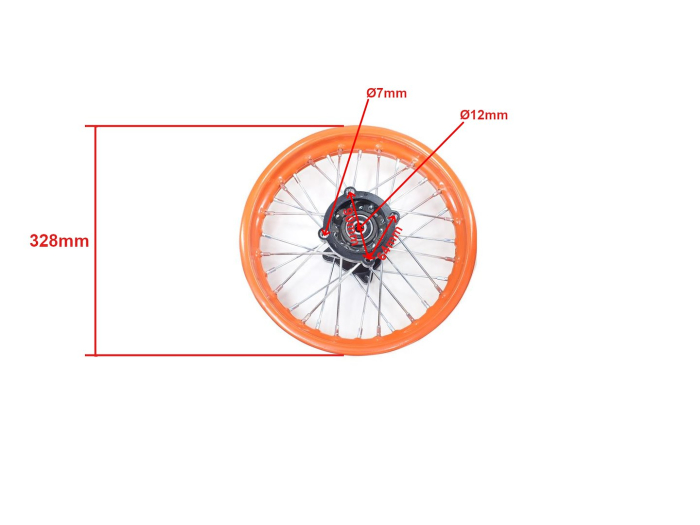 Roata completa spate cross 125cc, dimensiuni 1.85x12", culoare portocaliu [3]