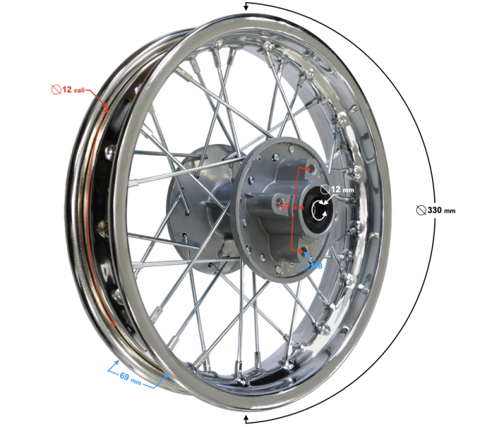 Roata spate 12"x 1.85, minicross, 67mm diametru gauri prindere disc [2]