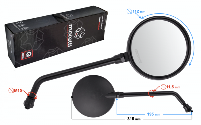 Set 2 oglinzi rotunde, filet 10mm, omologate, culoare negru [2]