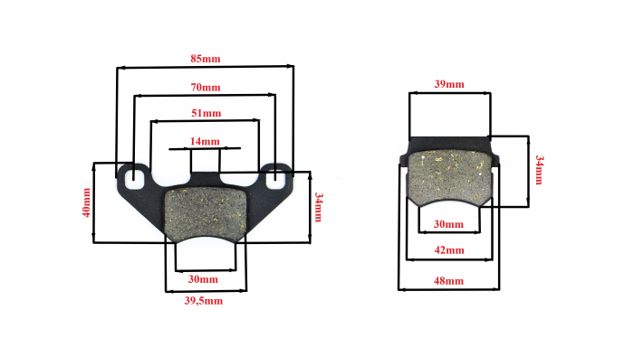Set 2 placute frana fata, ATV 250cc, 85X37X8mm-48X32X10mm [2]