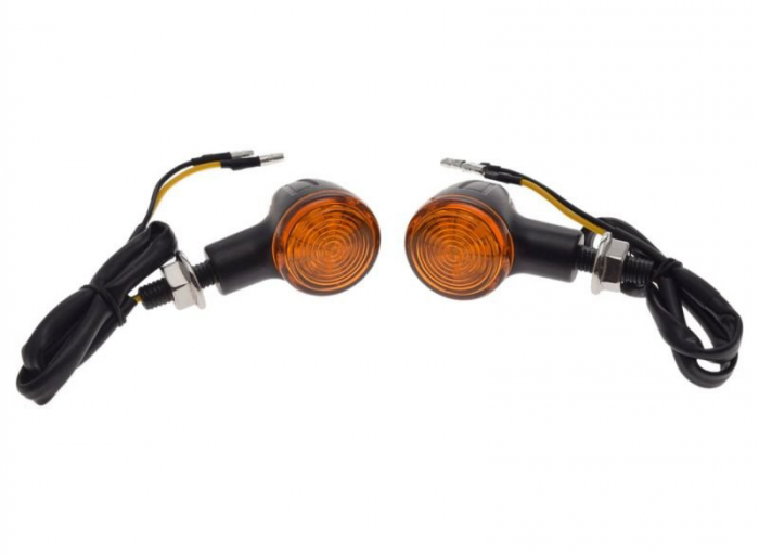 Set 2 semnalizari cu LED, tip Harley, cu diode, carcasa din metal, culoare negru