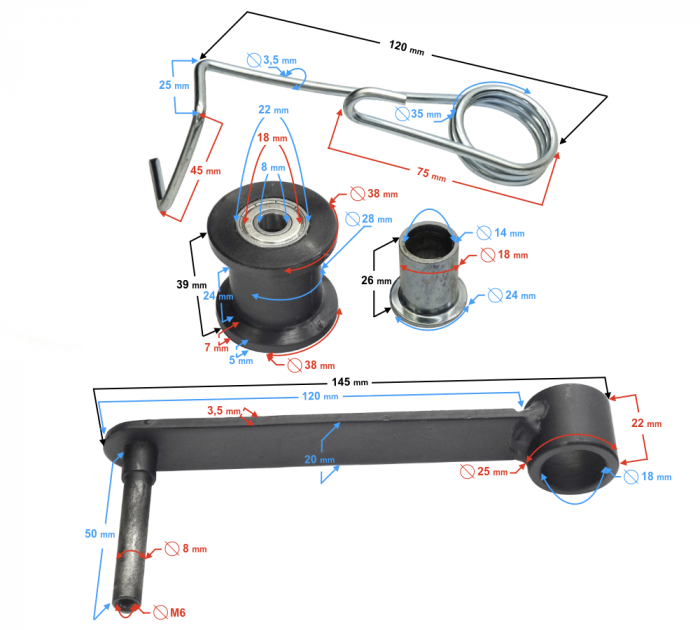 Set brat, arc si rola intinzator lant ATV, montaj bascula [4]