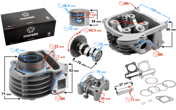 Set complet cilindru, piston, chiuloasa, garnituri, motor gy6-80cc [4]