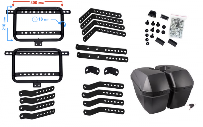 Set cutii laterale moto cu prinderi, MR-B66, 23l, culoare negru [2]