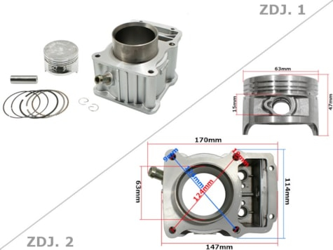 Set motor cilindru piston ATV 200 CG 63.5mm bolt 15mm LC KPL.