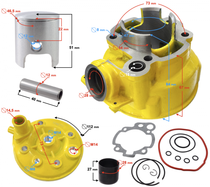 Set motor cilindru si chiuloasa, Minarelli Am6, 80cc, 46.5mm [7]