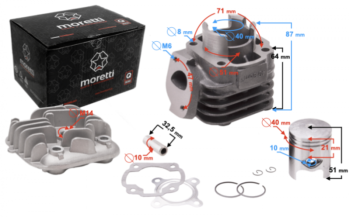 Set motor cilindru si chiuloasa, Minarelli orizontal, 40mm, AC bolt 10mm [4]