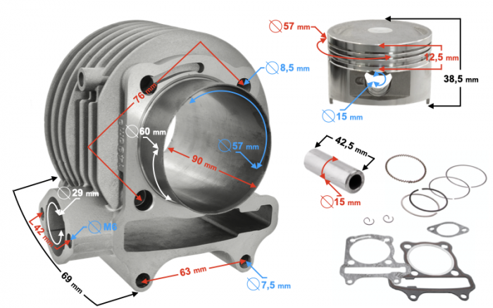 Set Motor cilindru si piston GY6-150, 57mm, bolt 15mm [5]