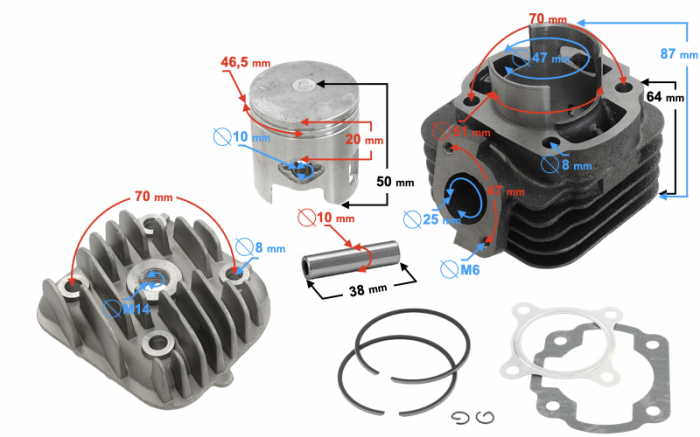 Set motor, diametru 47mm, Yamaha, Aprilia, Minarelli scuter orizontal, racire aer, bolt 10mm [2]