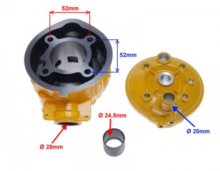 Set motor si chiuloasa Minarelli AM6-70cc, diametru 47mm, cilindru, chiuloasa, piston, segmenti, garnituri [2]