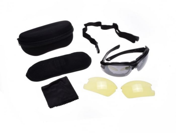 Set ochelari moto si lentile galbene, toc si snur