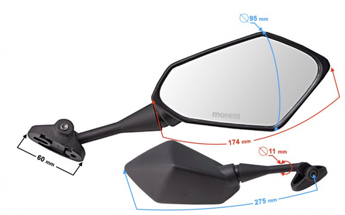 Set oglinzi moto 1108, prindere pe carena, culoare negru [2]