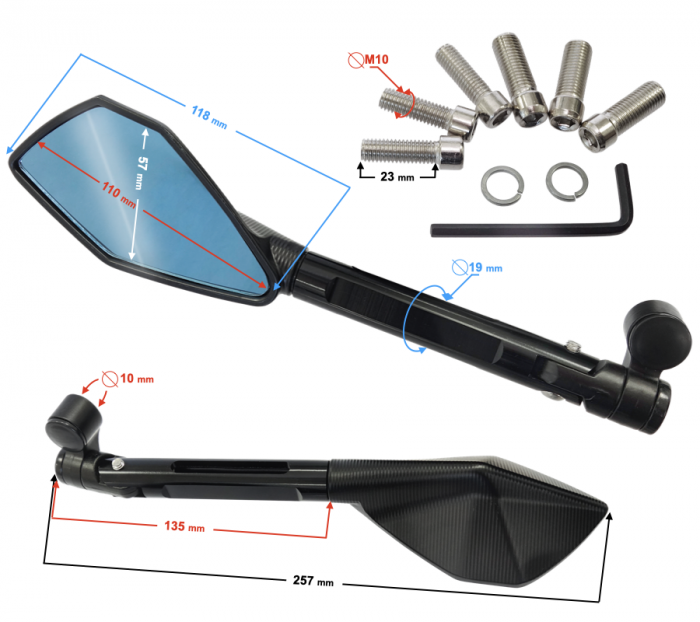 Set oglinzi moto/atv ajustabile, filet M10 ,brat de metal, culoare negru [2]