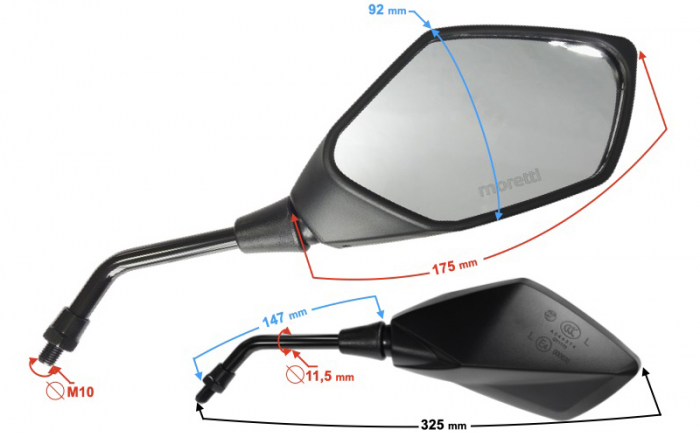 Set oglinzi moto/atv brat metal, carcasa platic, culoare negru, filet M10 [2]