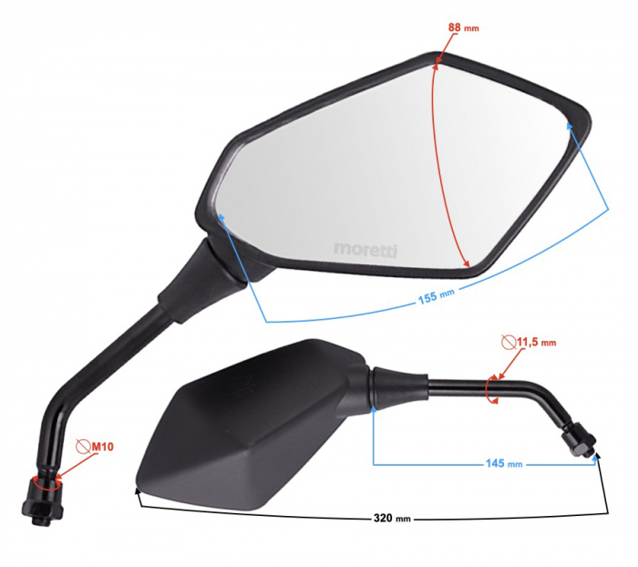 Set oglinzi moto/atv brat metal,carcasa platic, culoare negru, filet M8 [2]