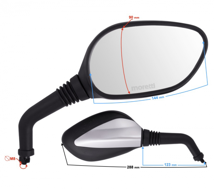 Set oglinzi moto/atv/scuter, culoare negru, rocky, filet M8 pe partea stanga [2]