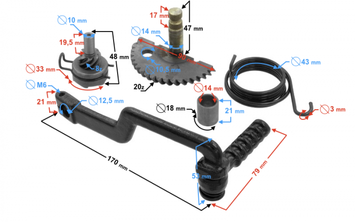 Set pedala pornire, rac, cuplaj, arc si bucsa, Gy6-50-60-80 cc, 4T [3]