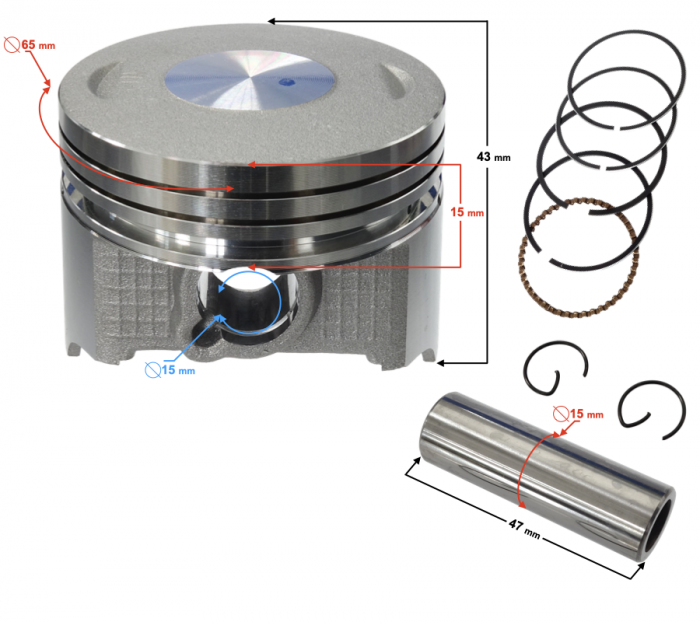 Set piston, d.65mm, segmenti, bolt 15mm, Barton NXT250cc [2]