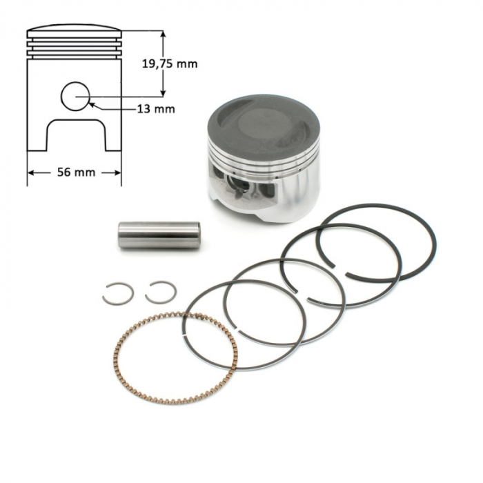 Piston si segmenti cross China 140cc, diametru 56mm [2]