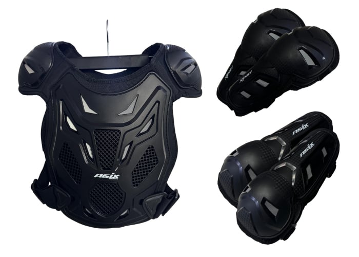 Set protectie corp, genunchiere si cotiere, cross enduro atv, copii Asix AS1, marime universala, culoare negru