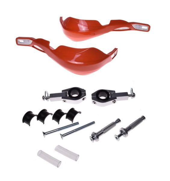 Set protectii aluminiu cu prinderi ghidon, pentru moto, culoare portocaliu, prindere 22 28.6