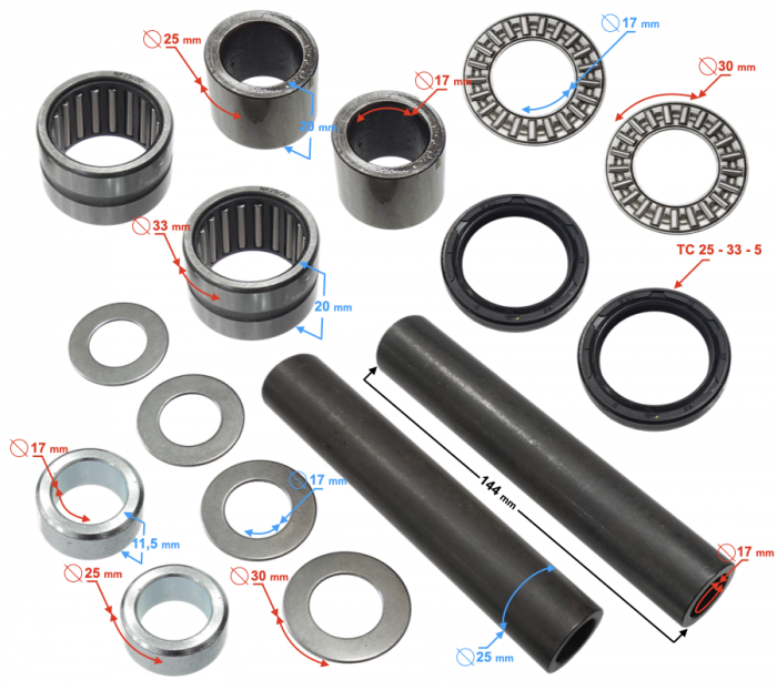 Set reparatie Bascula spate aluminiu Barton NXT 300, bucsi, rulmenti si semeringuri [2]