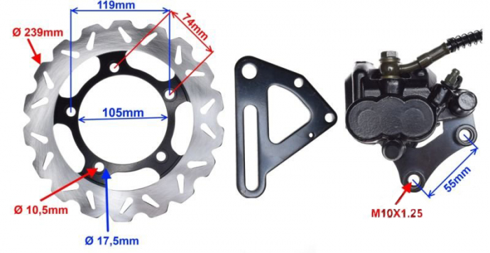 Sistem franare spate complet: Etrier, suport etirer, pompa, disc [4]