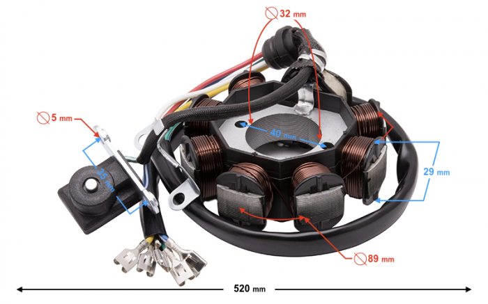 Stator aprindere, universala pentru motoare 4T 50cc, 8 bobine, 5 fire [2]