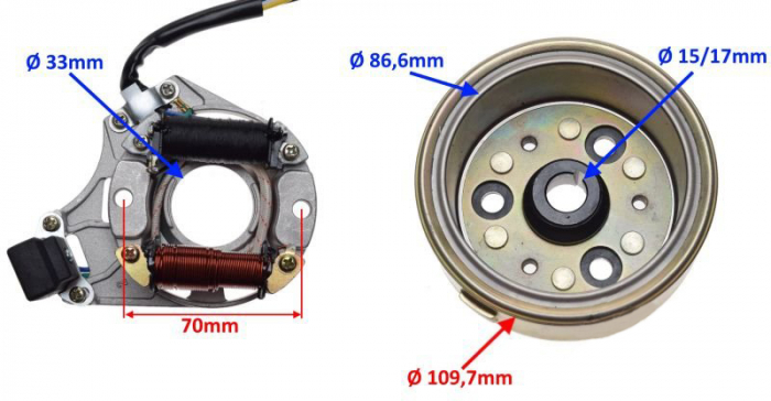 Stator cu bobine, rotor si roata libera, motorizare cross, atv 110/125cc, 4T [2]