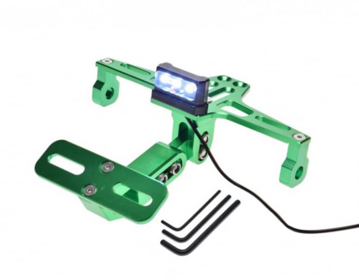 Suport numar cu lampa pentru moto atv, din aluminiu, culoare verde, universal