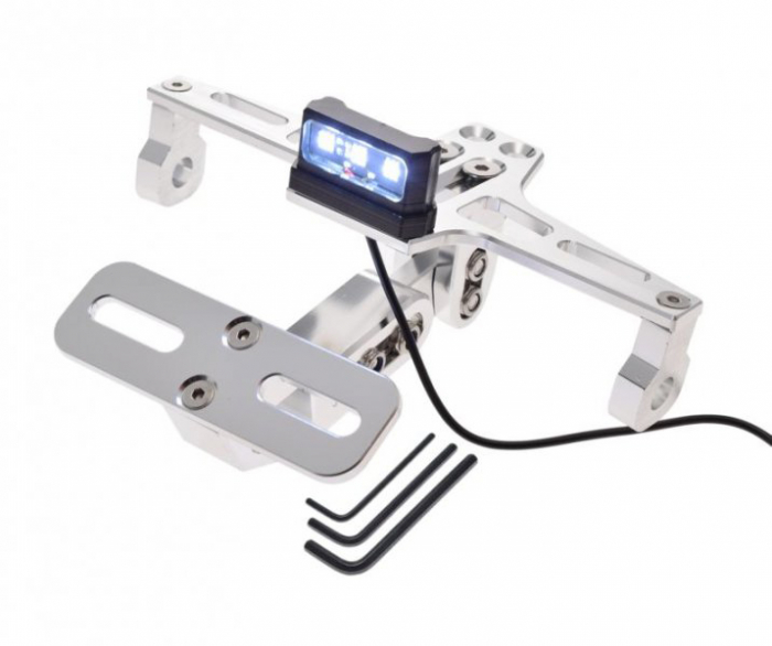 Suport numar + lampa, pentru moto  atv, aluminiu, culoare argintiu, universal