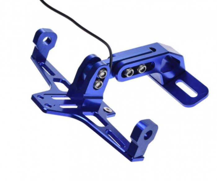 Suport numar moto + lampa, aluminiu, culoare albastru [2]