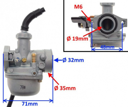 Carburator cu clapeta de soc, atv 110, coss china 110cc, diametru clapeta acceleratie 14.9mm [3]