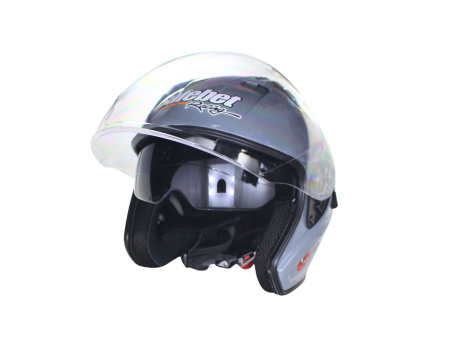 Casca moto semi-integrala cu ochelari adulti, Safebet HF-227, culoare argintiu, marime M [1]