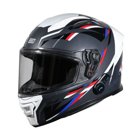 Casti - Casca moto integrala, Origine Pista cu bluetooth, culoare gri/alb, marime XL