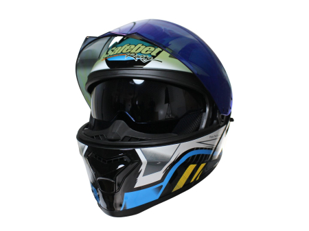 Casca moto rabatabila cu ochelari Safebet HF-130 Z62-B, Culoare Negru/Albastru, Marime XXL [3]