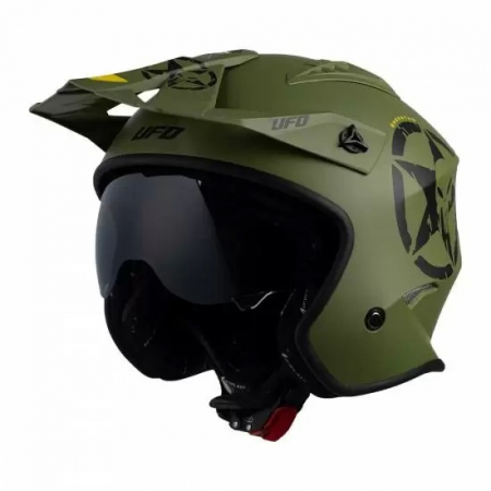 Casti - Casca semi-integrala Ufo Plast Sheratan Jet, vizor fumuriu, culoare army, marime M