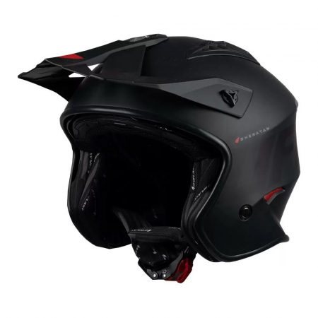 Casti - Casca semi-integrala Ufo Plast Sheratan Jet, vizor fumuriu, culoare negru mat/rosu, marime L