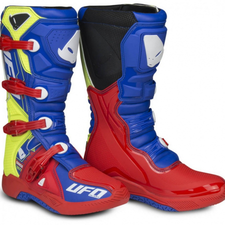 Cizme - Cizme motocross Ufo Plast ELEKTRON , culoare rosu/albastru/ galben fluorescent , marime 42