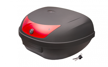 Cutii / Genti - Cutie bagaje motociclete, top case cu suport, culoare negru, reflectorizant rosu