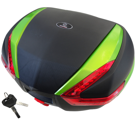Cutii / Genti - Cutie cu suport 35L, Moretti MR-888, culoare negru/verde, reflector rosu