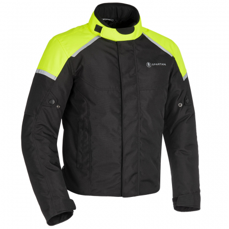 Geci - Geaca textila impermeabila Oxford Spartan, versiune scurta, culoare negru/fluo, marime 2XL