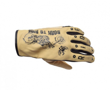 Echipament Strada - Manusi moto Leoshi, din piele, Born To Ride, culoare crem, marime M
