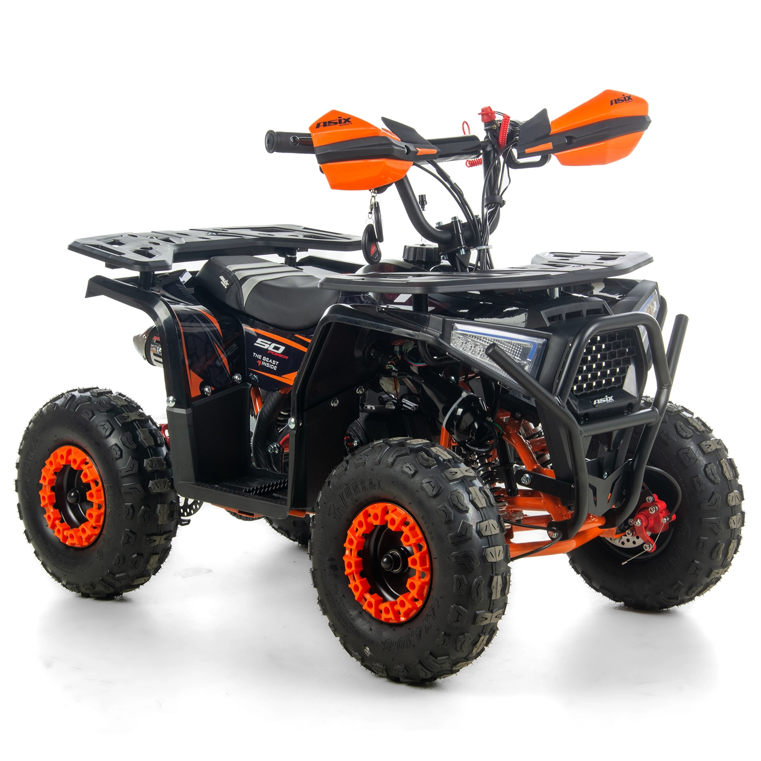 Motociclete & ATV - Mini atv Asix Dusty, roti 6inch, 50cc, 2 timpi, pornire electromotor, culoare negru/portocaliu