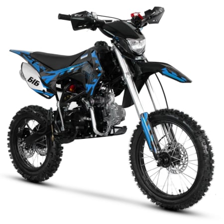 Motocicleta Cross/Enduro copii, XTR 616, 125cc, roti 14/17, cu far, pornire electromotor, culoare negru/albastru [0]