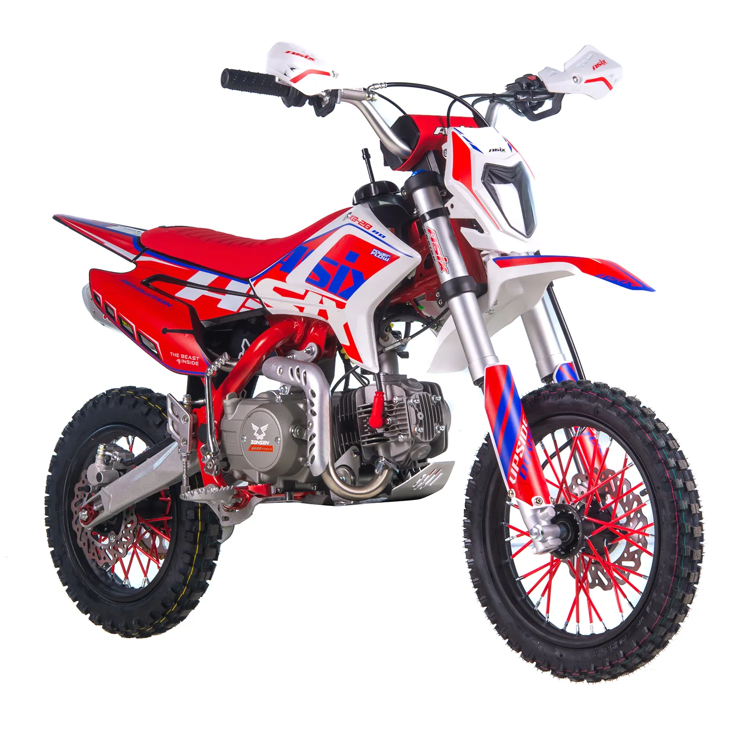 Motociclete & ATV - Motocicleta Enduro/Cross Asix XB28 110cc, 4T, roti 14"/12", cu far, pornire electromotor, kick si starter, culoare rosu/albastru