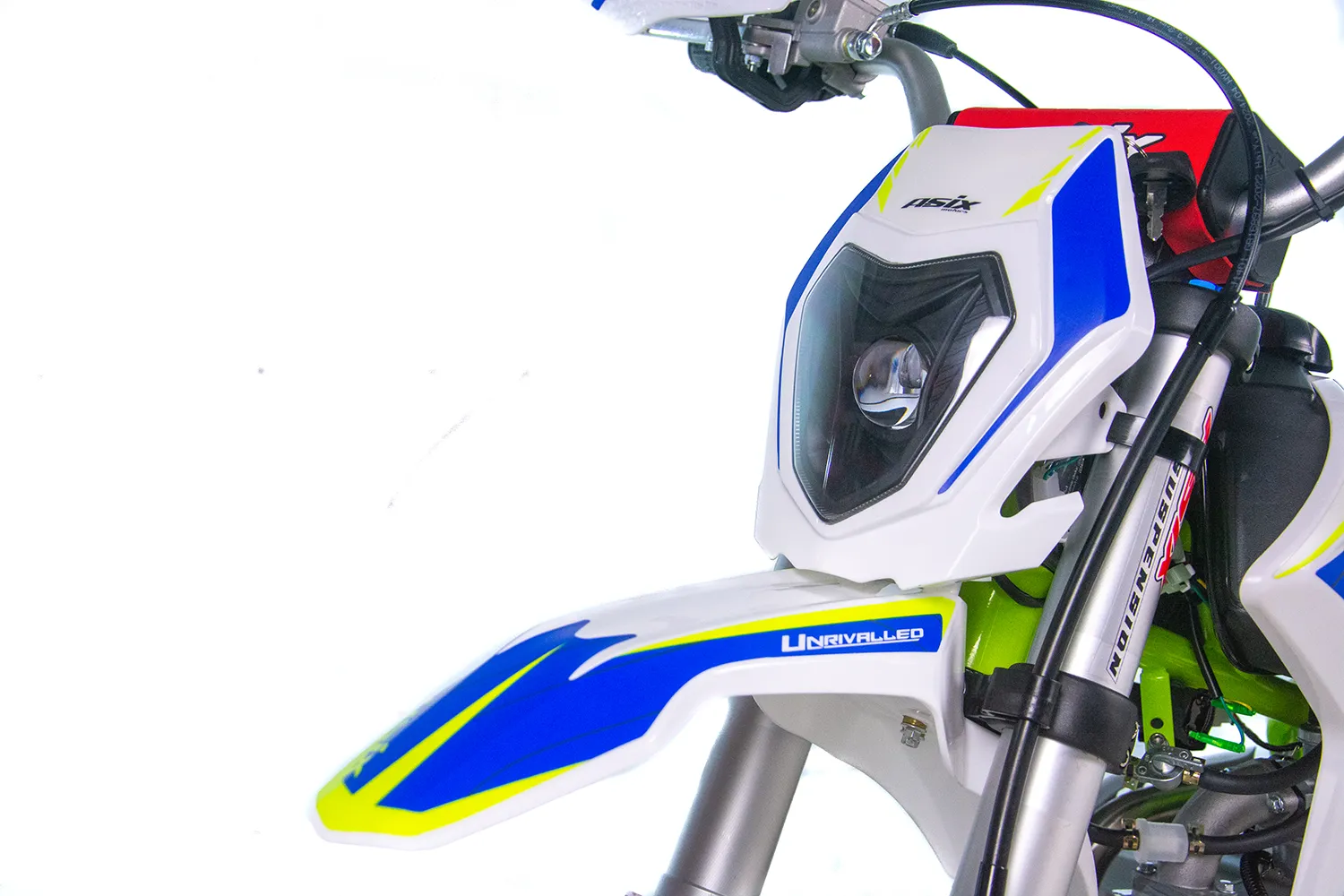 Motocicleta Enduro/Cross Asix XB28 125cc, 4T, roti 14"/12", cu far, pornire electromotor/picior, culoare lime/albastru [20]