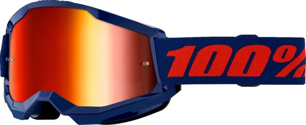 Echipamente - Ochelari cross/atv 100% Strata 2, lentila oglinda rosie, culoare rama albastru marin